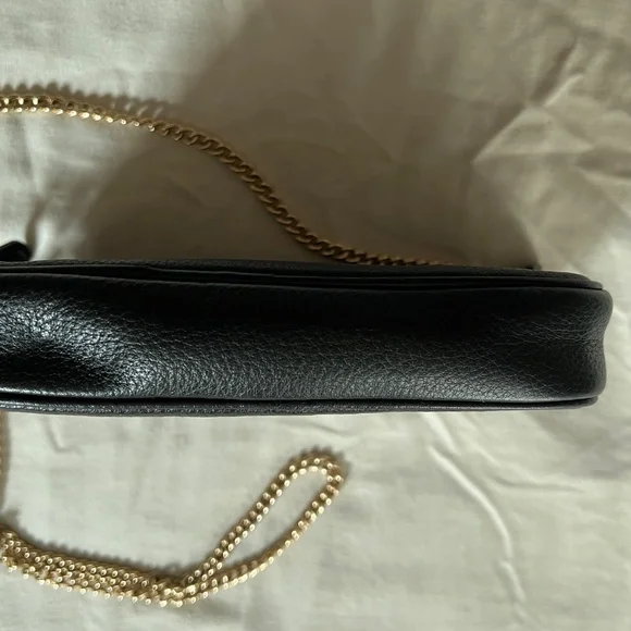 Coach Crossbody Pouch with Gold Chain  Black Leather Bag - Picture 8 of 12